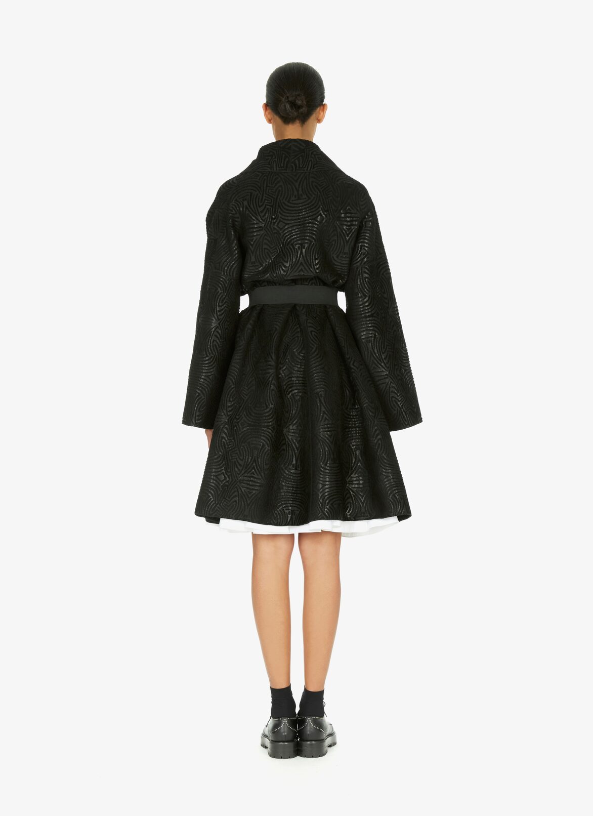 Oversize-Jacquard-Mantel aus Wolljersey ALAÏA SCHWARZ/GLÄNZEND SCHWARZ OVERSIZE-JACQUARD-MANTEL AUS WOLLJERSEY